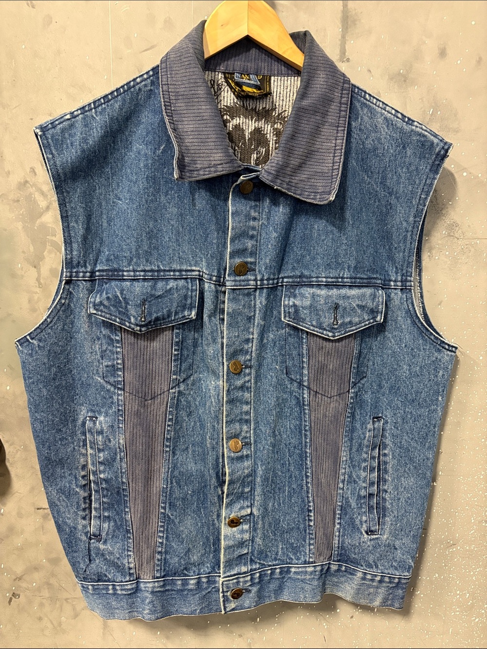 Vintage 90s Y2K Men's Blue Denim Sleeveless Vest with Corduroy Trim